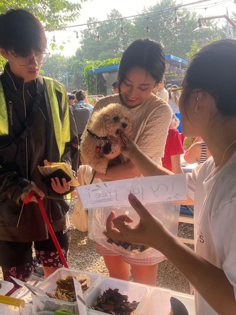 Bé poodle thử snack miễn phí tại gian hàng Pawrents Choice